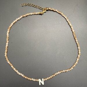 Elegant Gold and Cream Beaded Necklace with Initial Pendant NIB